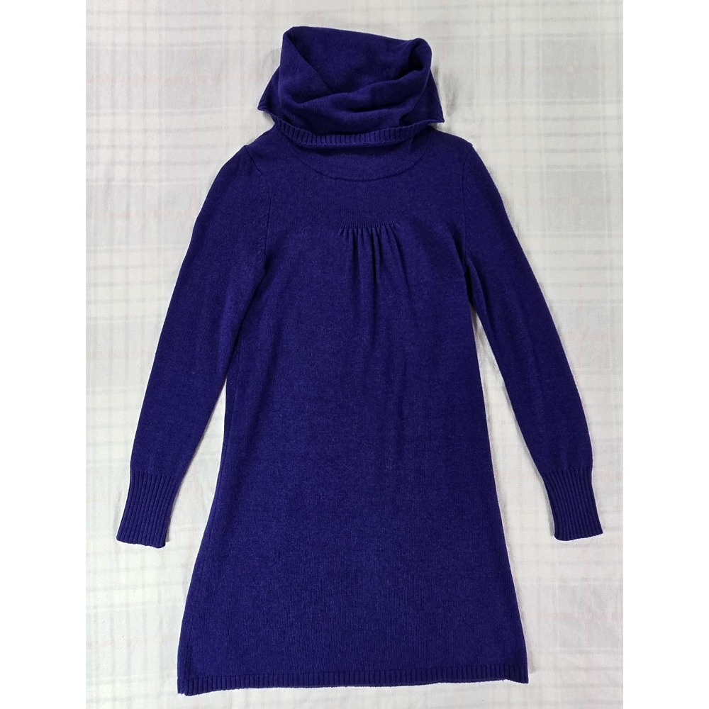 Banana Republic Luxury Cashmere Wool Blend Cowl Neck Sweater Dress Purple XS Pet